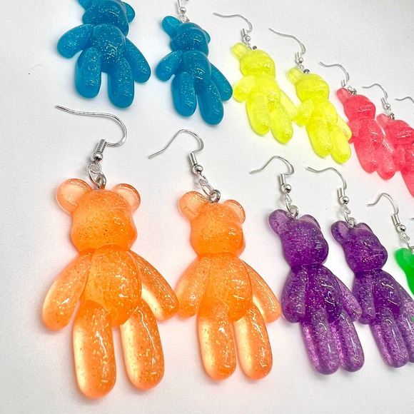 Large Gummy Bear Earrings - Statement Earrings - Novelty Earrings - Teddy Bears - Picture 2 of 10
